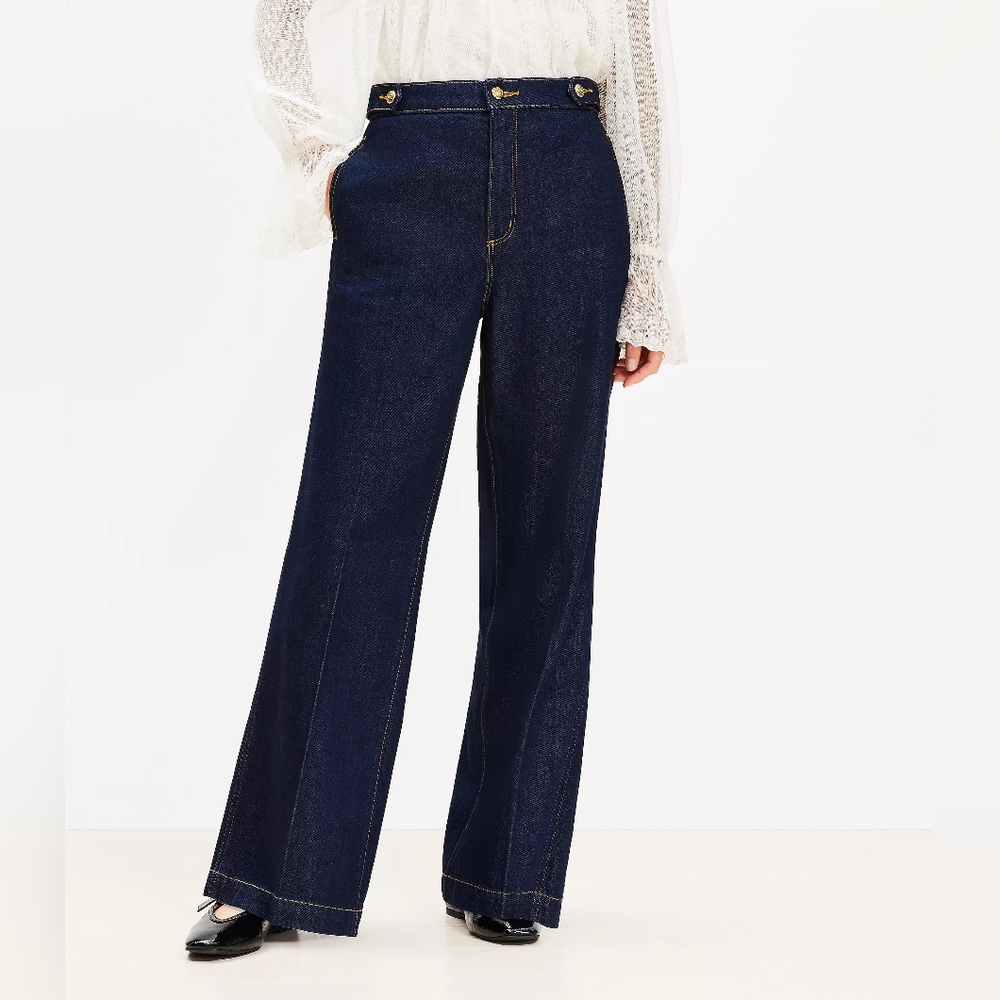 NEW Loft Refined High Rise Trouser Jeans in Rinse Wash Size 12P 31P